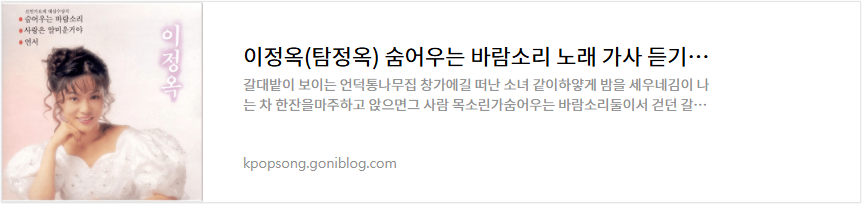 이정옥(탐정옥) 숨어우는 바람소리 노래 가사 듣기